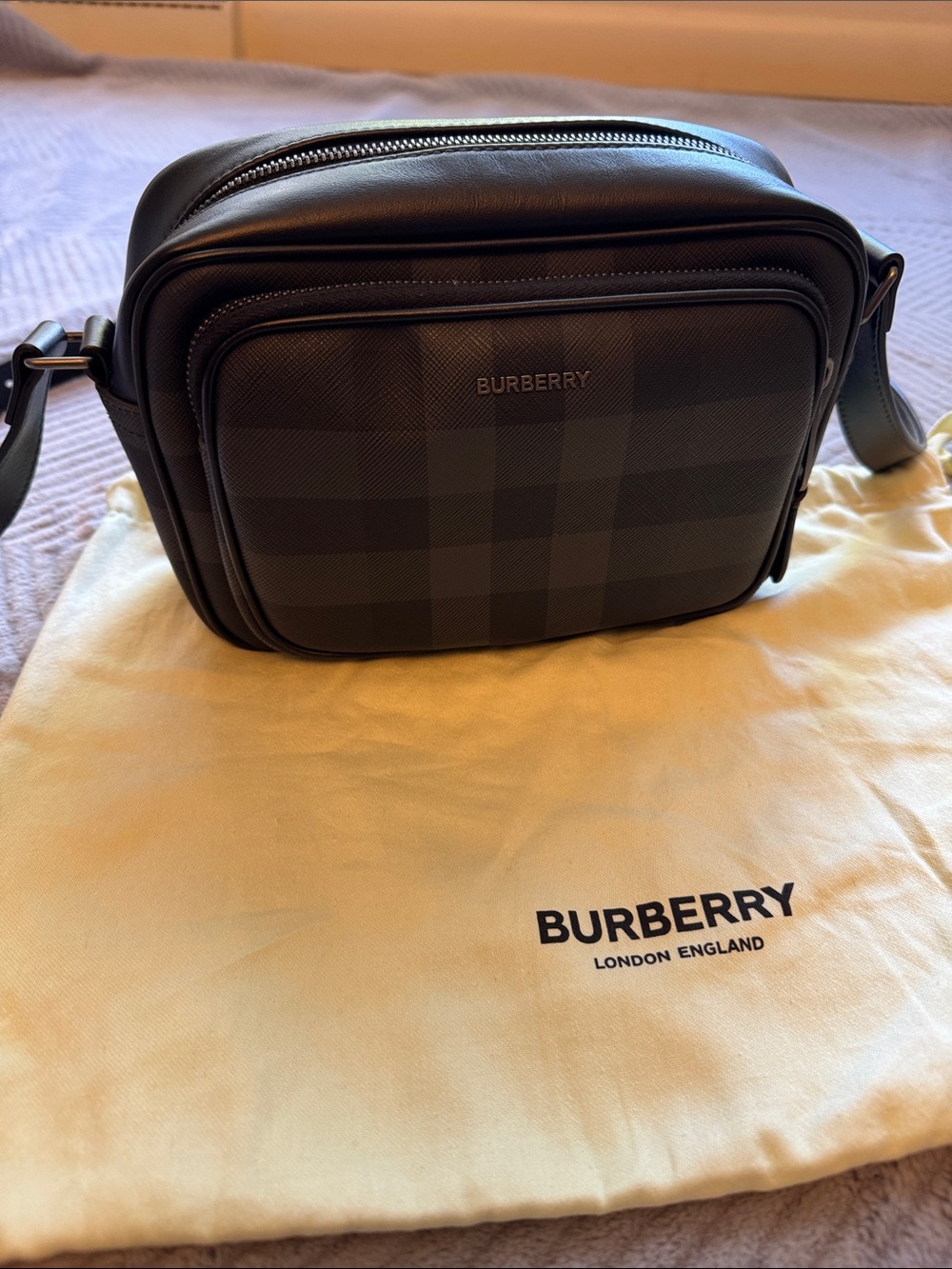 Burberry Paddy Black Tonal Check Leather Bag
